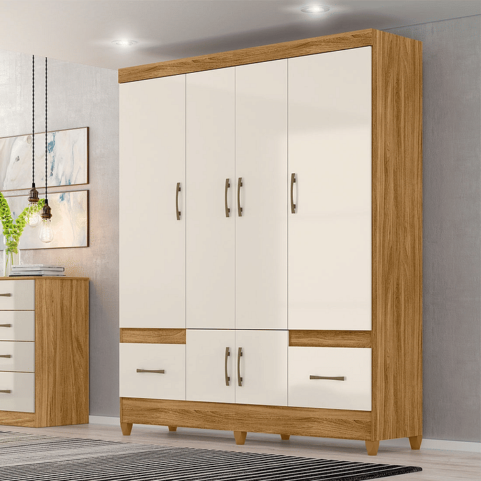 Guarda Roupa Solteiro MS912, 6 Portas Freijo/Off White - Moval