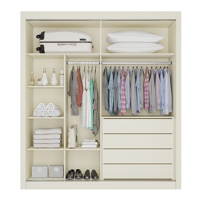 Guarda-Roupas Casal 2 Portas de Correr com Espelho Lugano 100% MDF Europa Móveis Off White