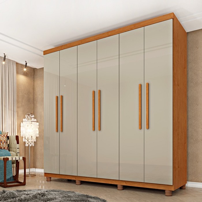 Guarda-Roupa Casal Lagos 6 Portas 4 Gavetas – Tcil Móveis (Cinamomo/Off White)