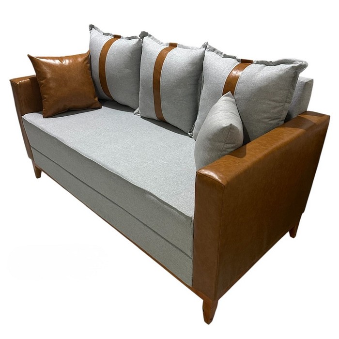 Sofá Montreal 1.60 2 Lugares Braço Couro Sintético - Linho Cinza