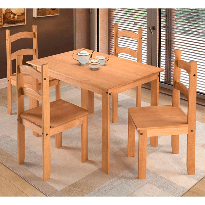 Conjunto Mesa de Madeira e 4 Cadeiras Neuza na cor Mel (110x70) - Francine