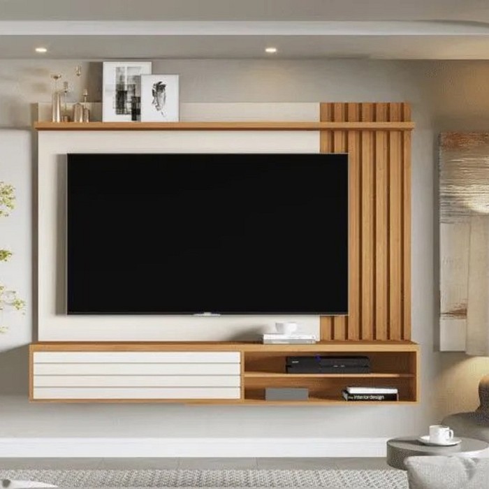 Painel/Home Suspenso Tv Até 72 Polegadas Ripado Munique Off White/Nature - Giga Móveis