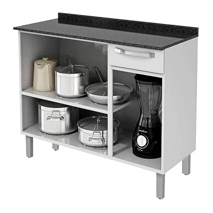 Balcão Rose em Aço 3 Portas 1 Gaveta, Branco - Itatiaia