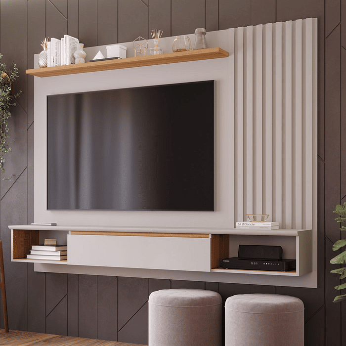 Painel para TV 65" Bahamas Plus 100% MDF Permobili Off White/Nature