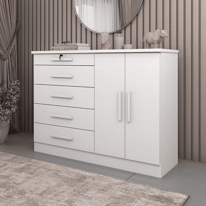Cômoda Istambul com Sapateira 5 Gavetas e Chave , Branco - Tcil Móveis