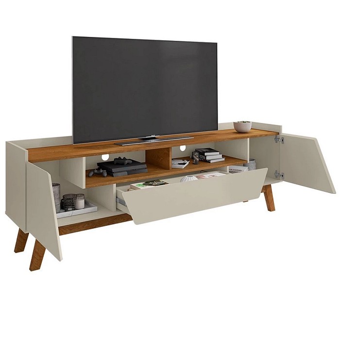 Rack Sala Florença para TV até 70 Polegadas com Pés Madeira Bechara Off White/Naturale