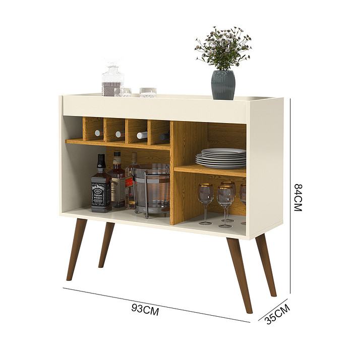 Aparador para Sala com Adega  EJ Móveis New Odin Off White/Freijó