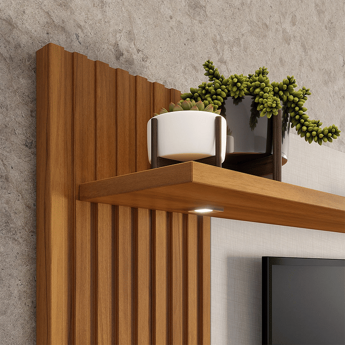 Painel Para TV 55 Polegadas Detalhe Ripado com Led, NT 1355 Freijó/Off White - Notável Móveis