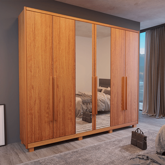 Guarda-Roupa Casal Com Espelho Em MDF 6 Portas Bom Pastor Primore Naturall