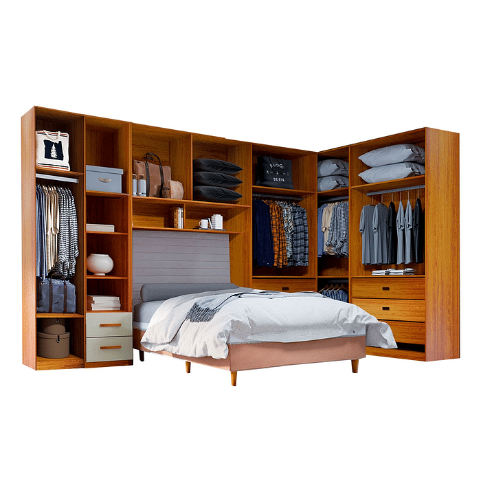 Guarda-Roupa Solteiro Modulado Tivoli 6 Peças 100% MDF, Natural/Bege - Bom Pastor