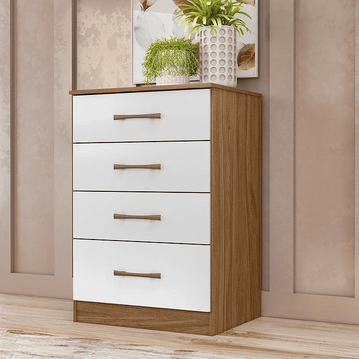 Cômoda para Quarto Com 4 Gavetas Moval MS913  Naturale/Branco