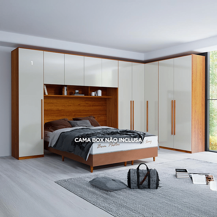 Guarda-Roupa Casal Modulado Tivoli 5 Peças 100% MDF, Natural/Bege - Bom Pastor