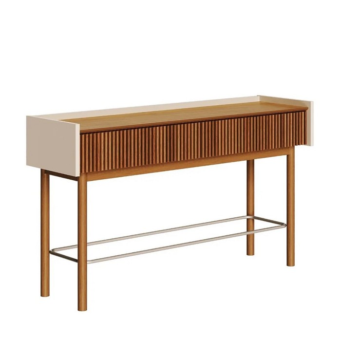 Aparador Dune Ripado 140cm Imcal 2 Gavetas Fecho Toque Madeira Maciça Corrediças Telescópicas - Off White/Nature