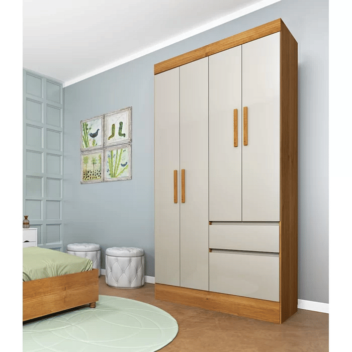 Guarda-Roupa Solteiro 4 Portas 2 Gavetas Oregon Cinamomo/Off White- Tcil Móveis 
