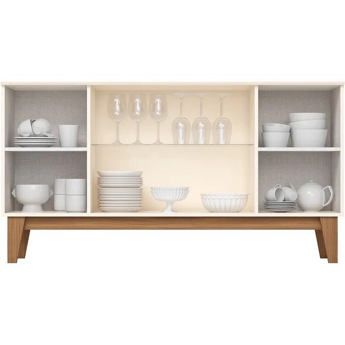 Buffet Aparador Eiffel 4 Portas Henn Off White/Nature - Ripado e Vidro