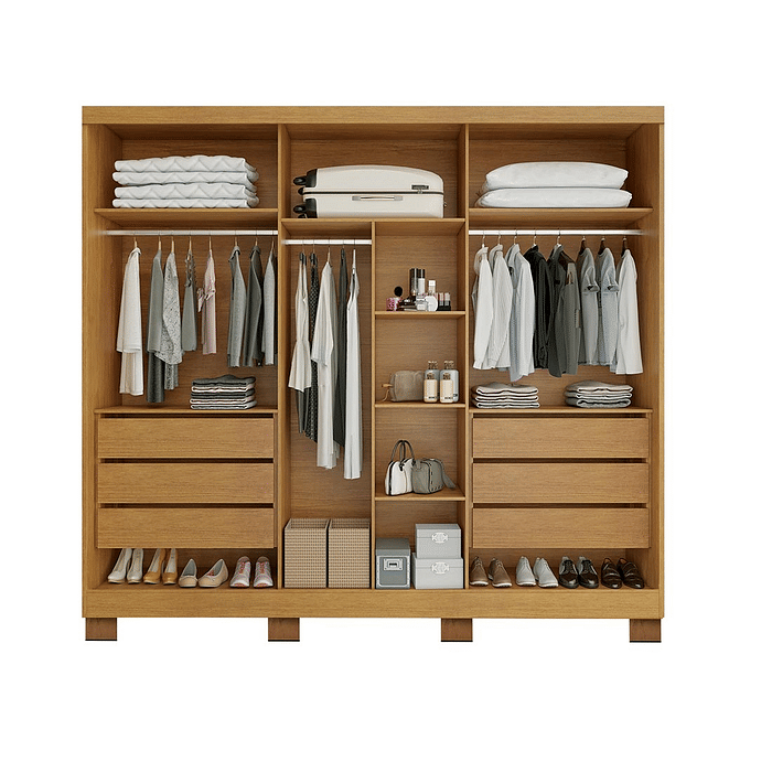 Guarda Roupa Casal Master 240 6 Portas, com Espelho, 100% MDF cor Nature/Off White - Bianchi 