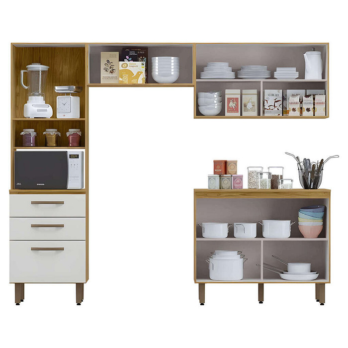 Cozinha Compacta com Balcão MX Móveis Lana Marrocos/Branco