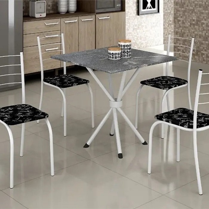 Conjunto de Mesa Teixeira Rio com 4 Cadeiras Base Ipanema Branco Granito 70x70 