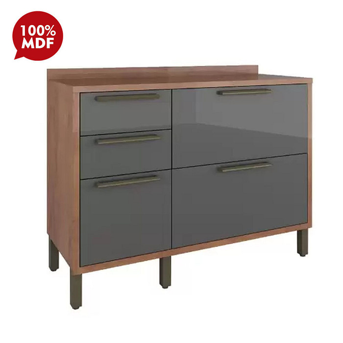 Balcão de Cozinha com Tampo em MDF  2 Portas 3 Gavetas Ronipa Syrah 120cm Castanho/Chumbo