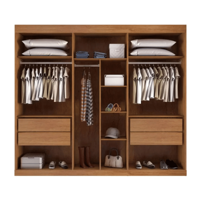 Guarda-Roupa Casal Com Espelho 3 Portas de Correr 100% MDF Capri Naturall/Off White - Bianchi