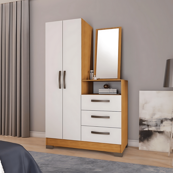 Cômoda para Quarto com Espelho 2 Portas 3 Gav Notável NT5165 Freijó/Off White