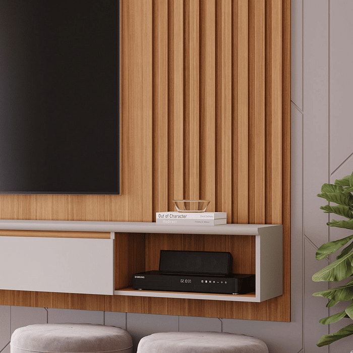 Painel para TV 65" Bahamas Plus 100% MDF Permobili Nature/Off White