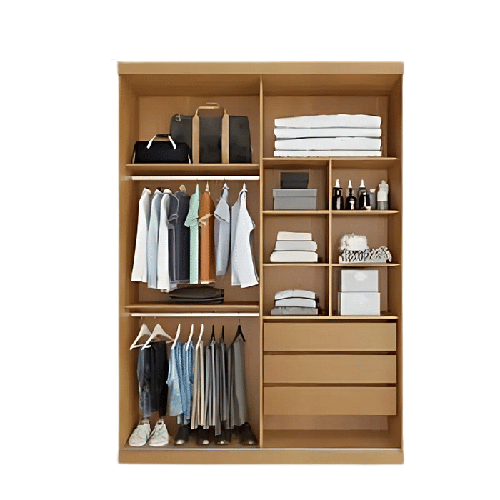 Guarda-Roupa Casal Com Espelho 2 Portas de Correr 100% MDF Veneza Naturall/Off White - Bianchi