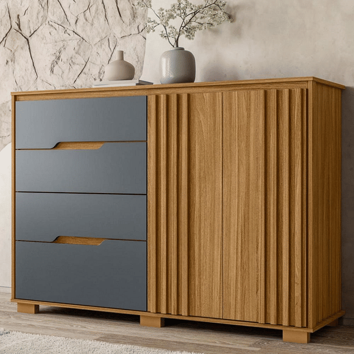 Cômoda com Sapateira Texas 4 Gavetas e 2 portas Freijo/Grafite - Moval