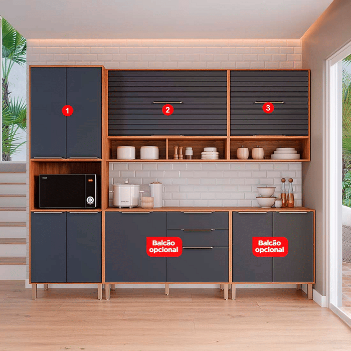 Cozinha Esplendida 3 Módulos 100% MDF Cinamomo/Titanio - MGM Móveis