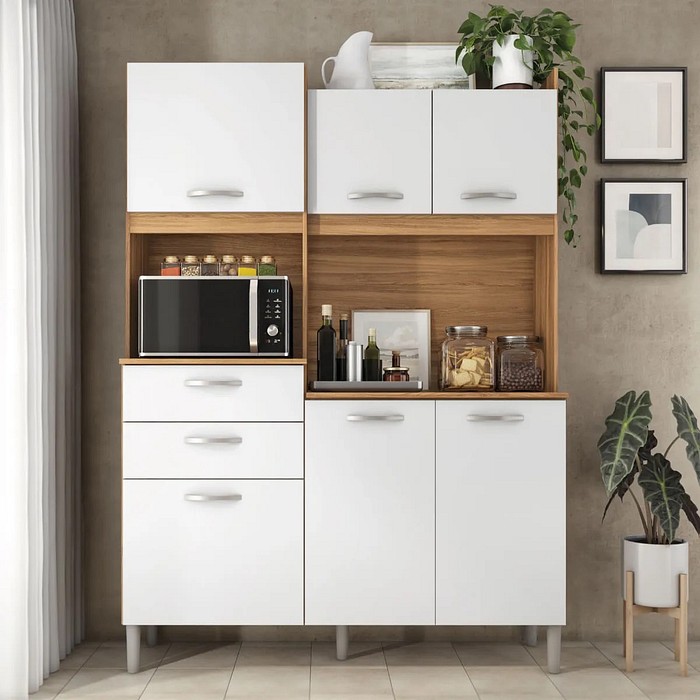 Kit Cozinha Compacta Harmonia 6 Portas 2 Gavetas Amêndola Branco – Demóbile