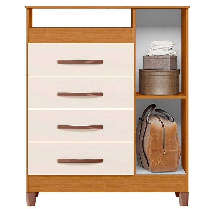 Cômoda para Quarto 4 Gavetas com Sapateira Albatroz Turquesa Cinamomo/Off White