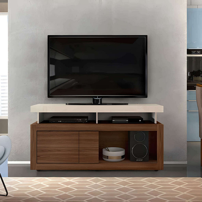 Rack para Sala TV até 55 Polegadas Verano Off White/Marroquim - DJ Móveis