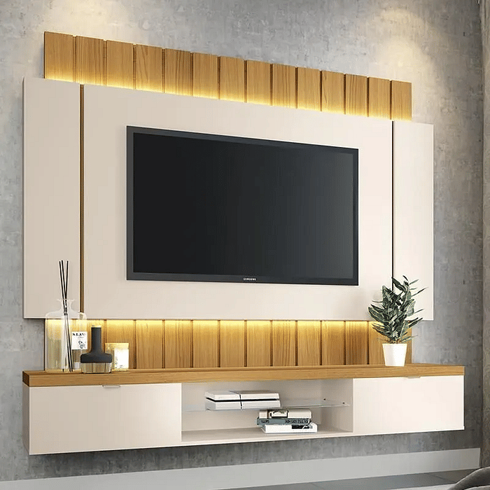 Painel para TV 55 Polegadas HB Móveis Illusion Off White/Cinamomo