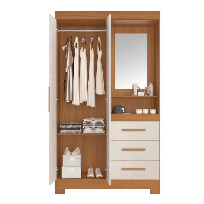 Guarda‑Roupa Solteiro 2 Portas 3 Gavetas NT 6020 Notável Móveis Freijó/Off White