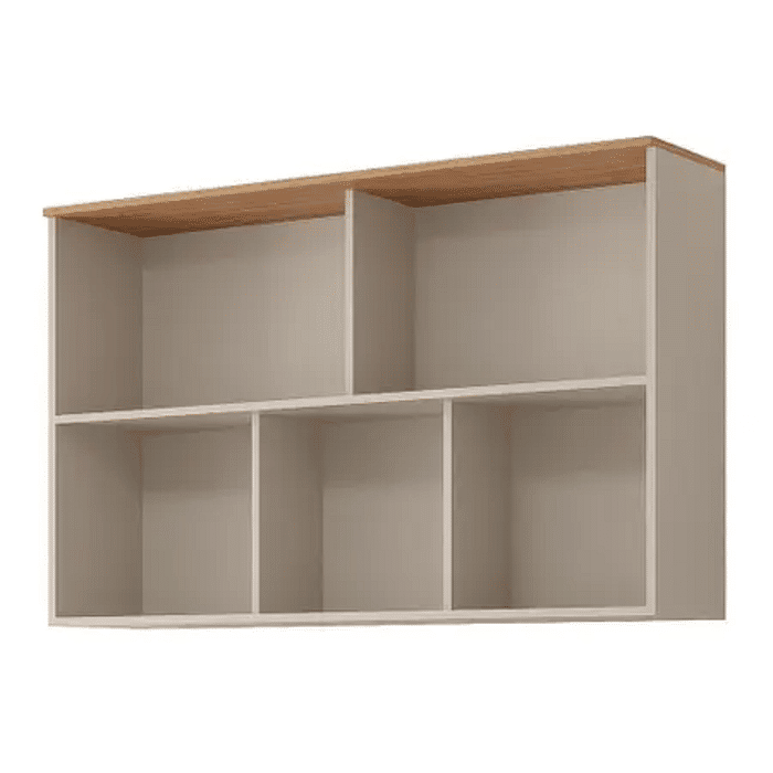 Armário Aéreo Bella 120cm 2 Portas Basculantes com Vidro, Off White/Freijó - MGM