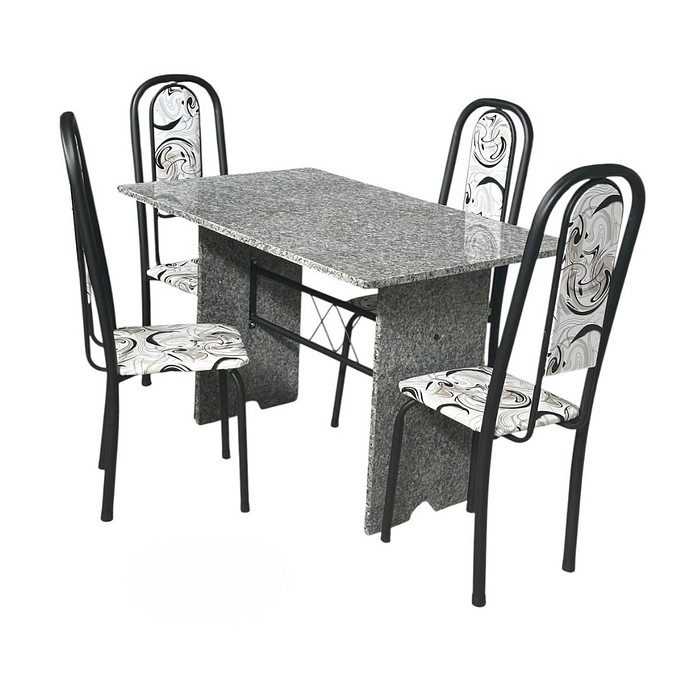 Conjunto Mesa 4 Cadeiras Tubular Lavínea 120x75cm - Preto - Tampo e Pés em Granito