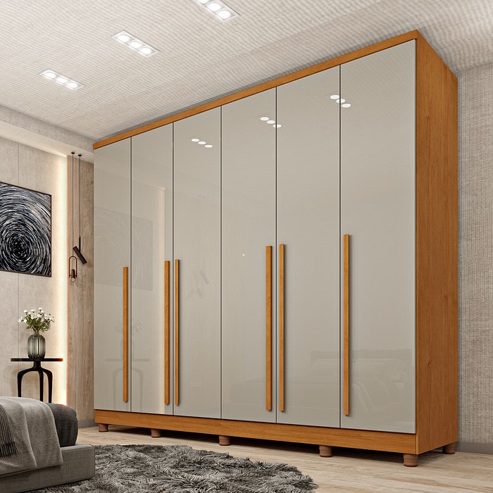 Guarda-Roupa Casal 6 Portas 8 Gavetas Tcil Móveis Sevila Cinamomo/Off White
