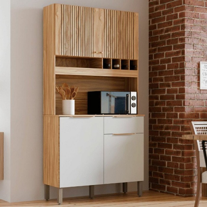 Armário de Cozinha Kit 4 Portas 1 Gaveta 100% MDF  Ronipa Moscato Amendoa/Off White
