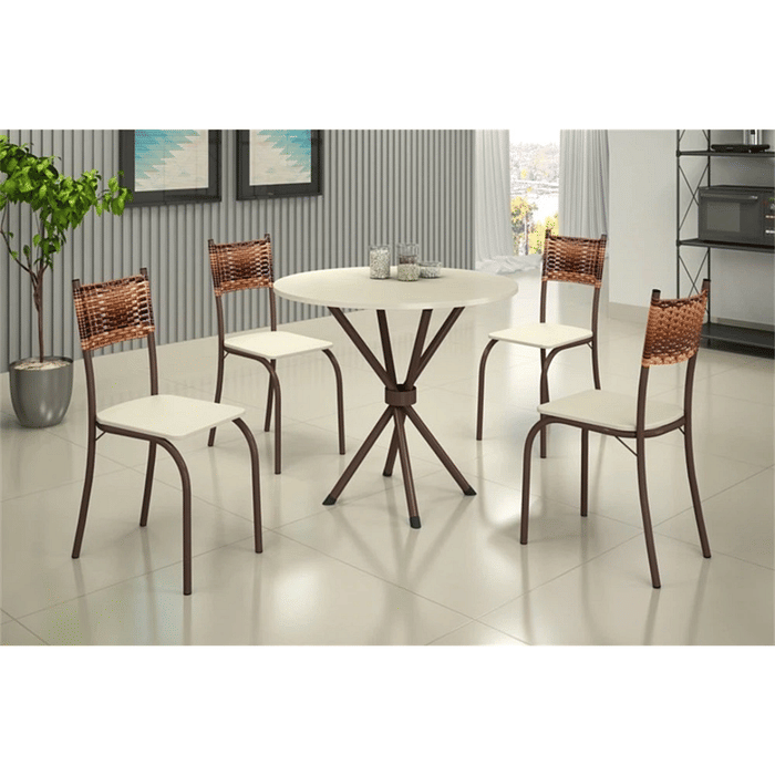 Conjunto de Mesa Redonda Ipanema com 4 Cadeiras – Pedra Ardósia Off White - Teixeira