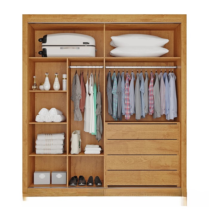 Guarda-Roupas Casal 2 Portas de Correr com Espelho Lugano 100% MDF Europa Móveis Peroba