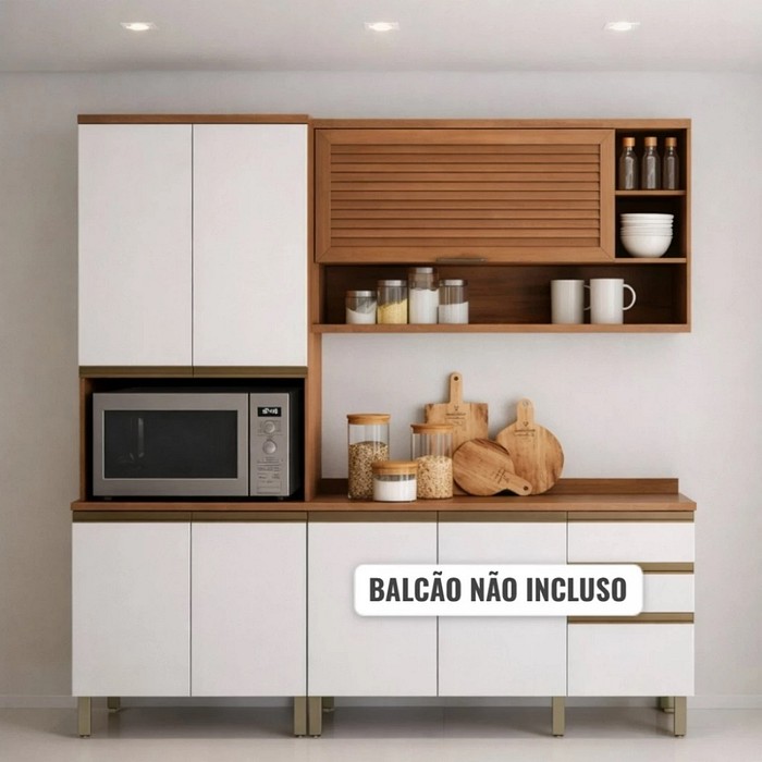 Cozinha Modulada Macadâmia 2 Peças Telasul - Freijó/Branco