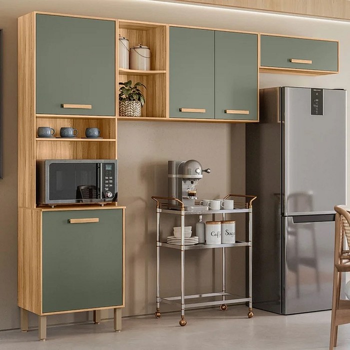 Cozinha Compacta Maria Flor MDP 5 Portas Freijó/Verde – Nicioli