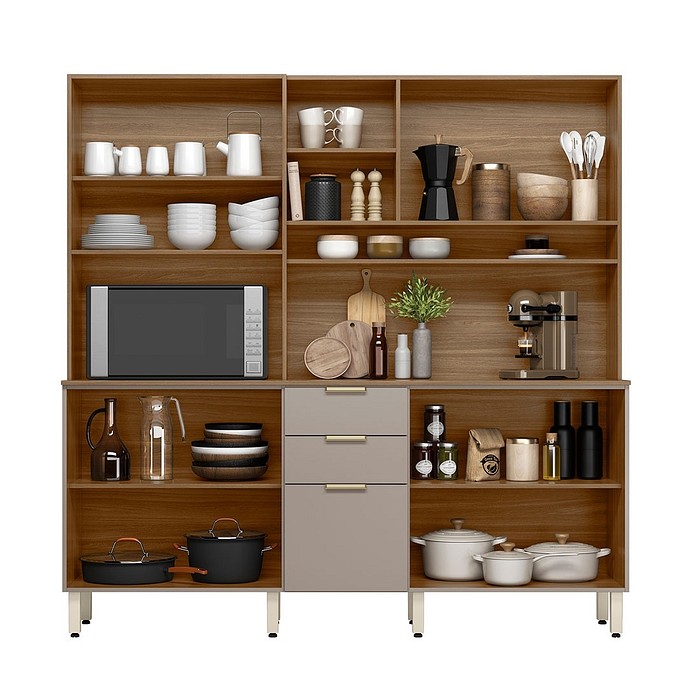 Kit Cozinha Compacta Amora 10 Portas e 2 Gavetas Demóbile - Amendoa/Nude Texturado