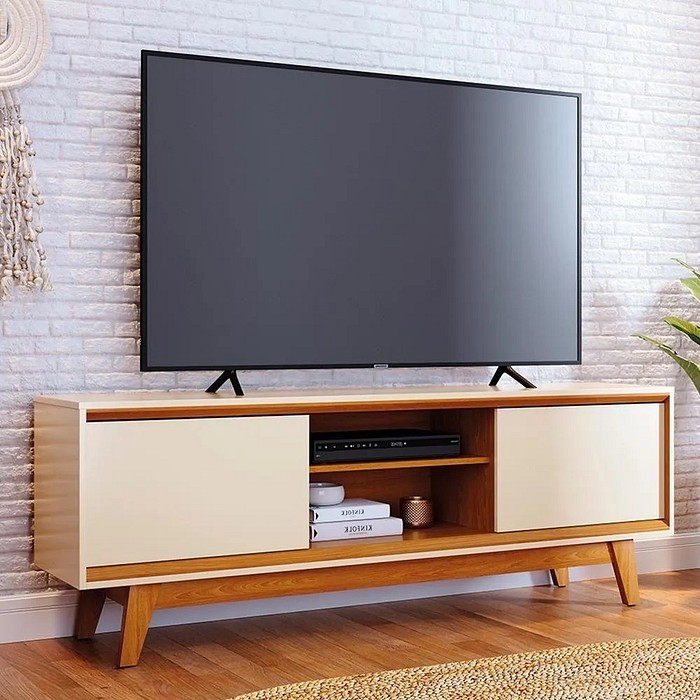 Rack Bancada Tv 70 Pol 2P 164 cm Atlas Cinamomo/Off White - Madetec