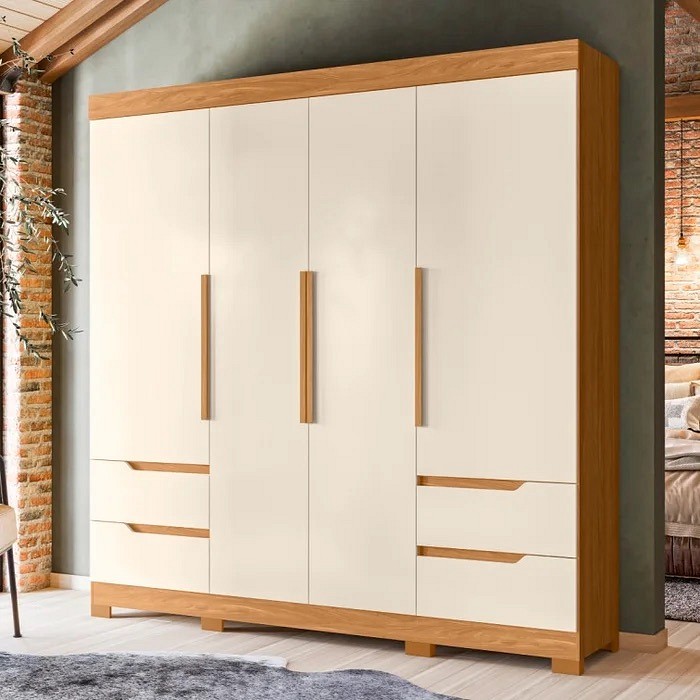 Guarda-roupa Casal 4 Portas 4 Gavetas Albatroz Vivacce Carvalho Grife/Off White