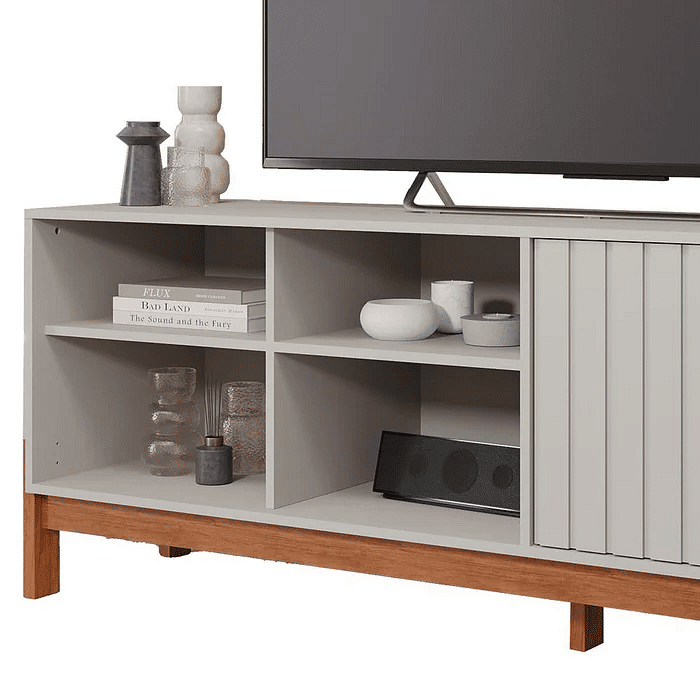 Rack para Sala TV até 60 Polegadas Holanda 100% MDF 1.85 Off White/Cinamomo - Permobili 