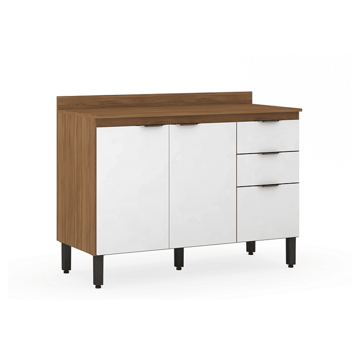 Balcão de Cozinha com Tampo, Firenze 120cm - Demobile - Amêndoa/Branco