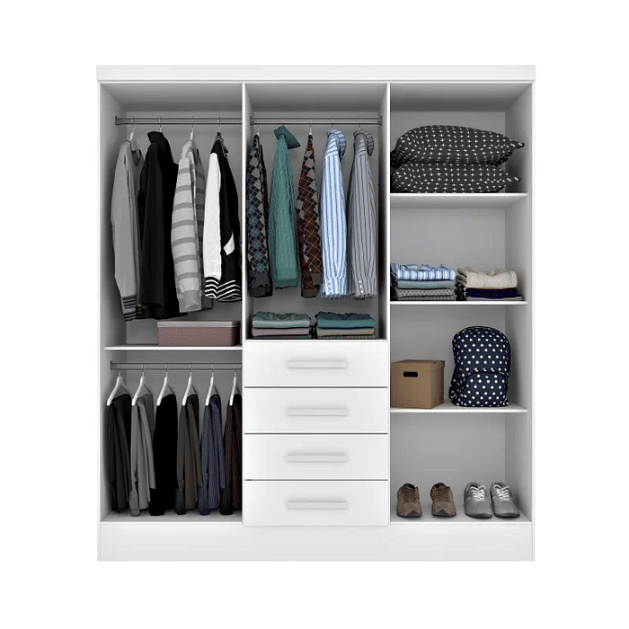 Guarda-Roupa Casal com Espelho, 6 Portas Tcil Móveis Arizona Branco