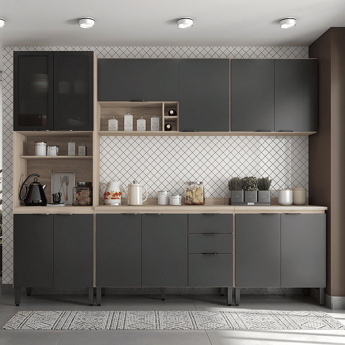 Cozinha Firenze 5 módulos com Vidro Avena com Grafite - Demobile