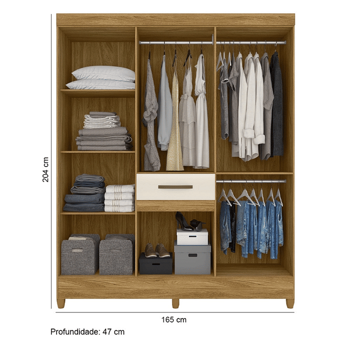 Guarda-Roupa Solteiro 6 Portas Moval Portugal Freijó/Off White